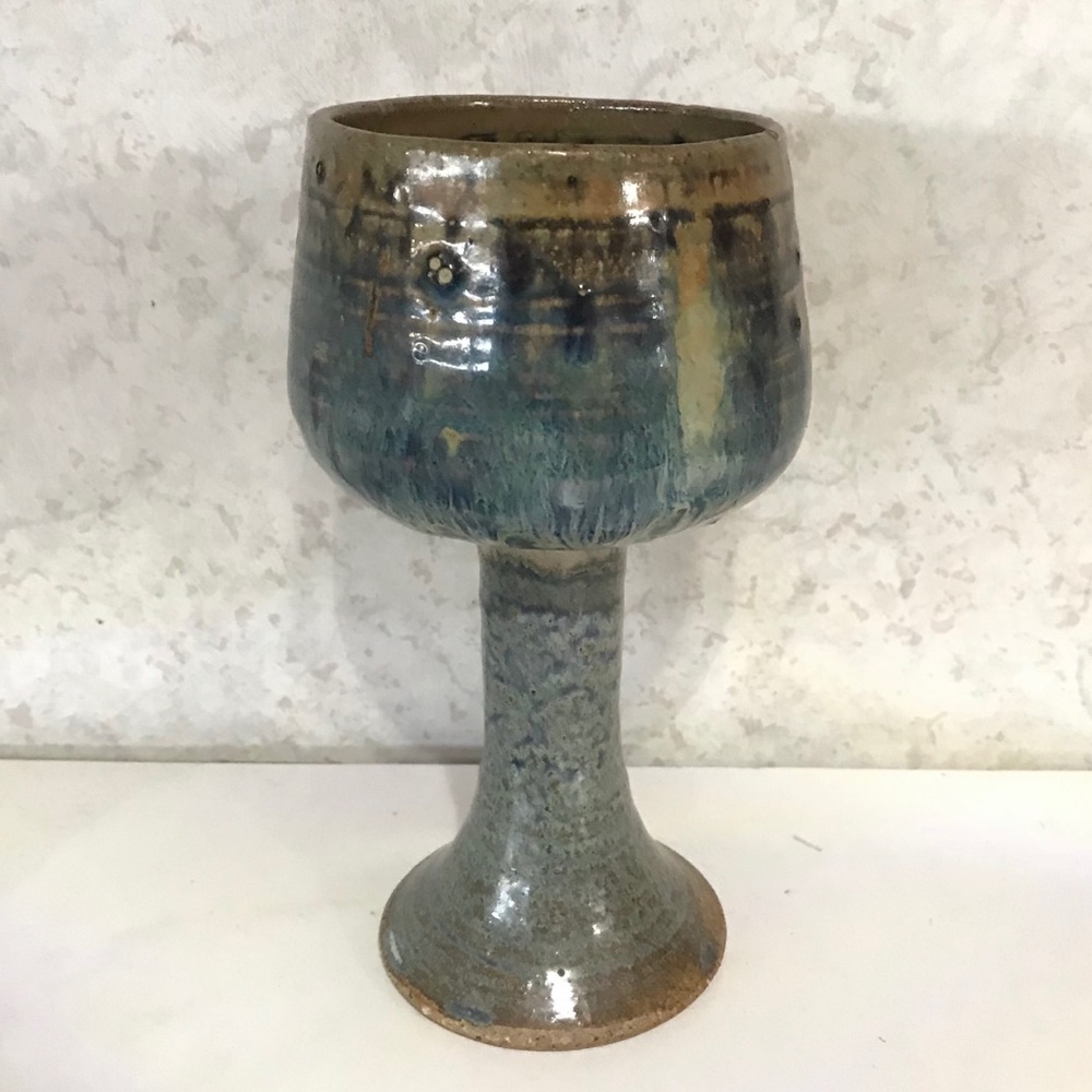 Pottery Wine Goblet Boho Hippie Cup Earth Tones